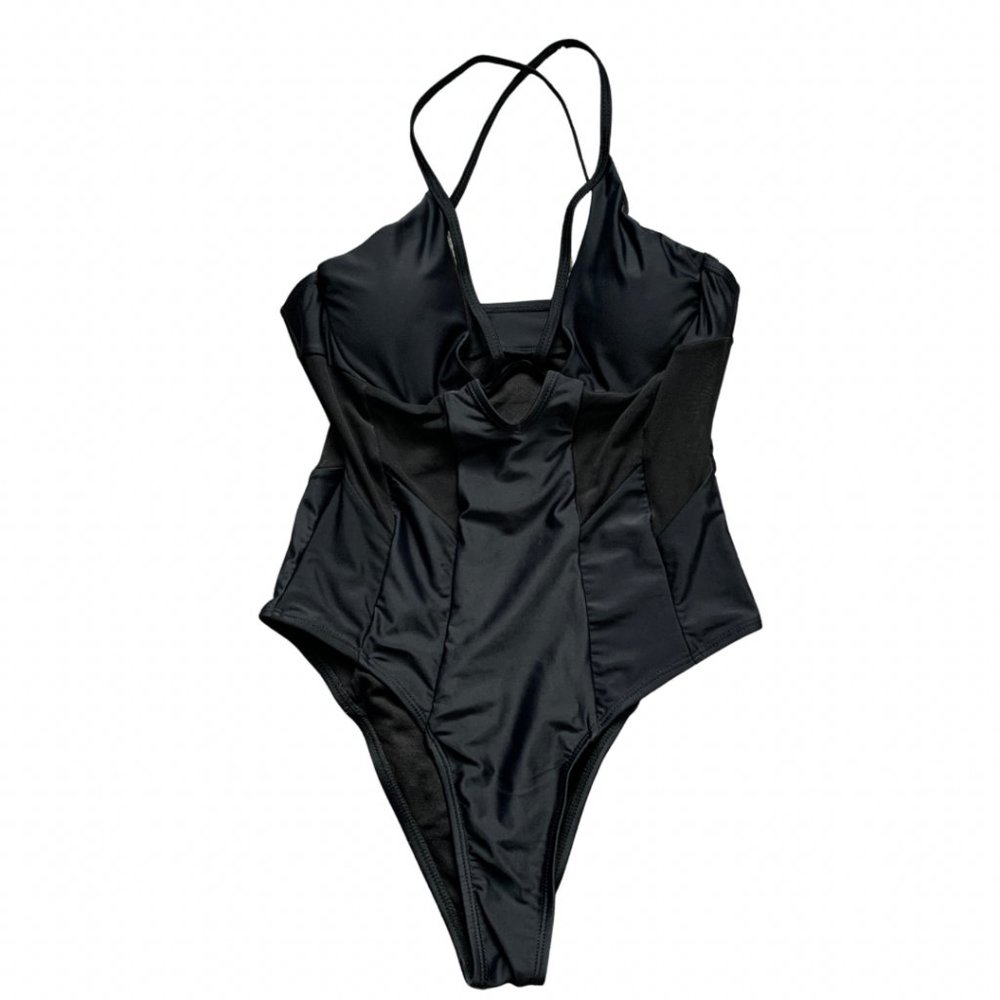 black swimsuit one piece High Cut Legs Underwire Size L